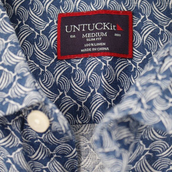untuckit shirt Mens medium silineo short sleeve slim fit linen wave print casual - Picture 4 of 11